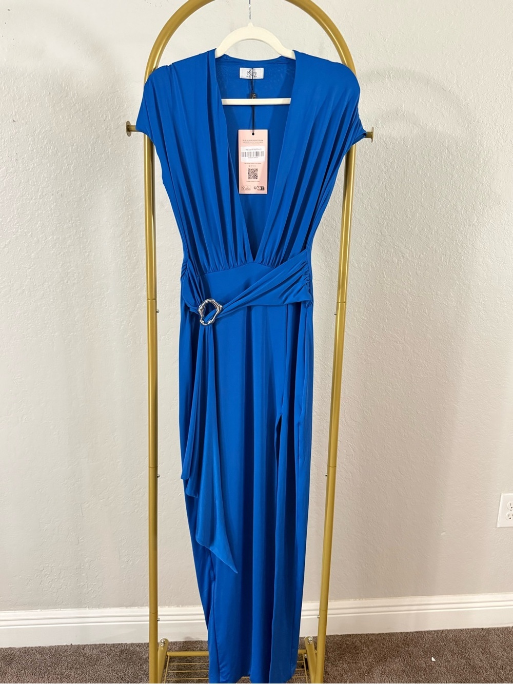 NWT Oh Polly Cobalt Blue Ruched Maxi Dress w/ Ring Detail - Picture 2 of 6